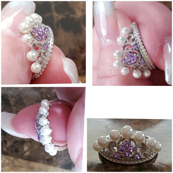 Genuine Amethyst and Fresh Water Pearl Tiara Ring - Picture 4 of 8